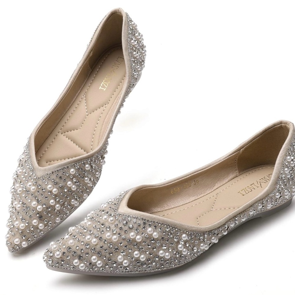 Pearl and Rhinestone pointed flats size 10 women’s